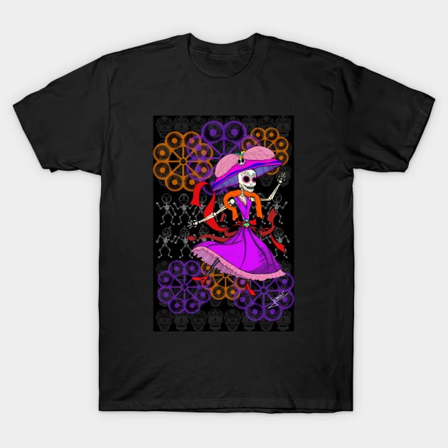 Random dancing catrina skull ecopop pattern T-Shirt by jorge_lebeau